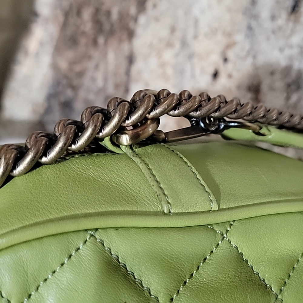 MCM EUC Leather Lime Green Quilted Satchel - Picture 7 of 11